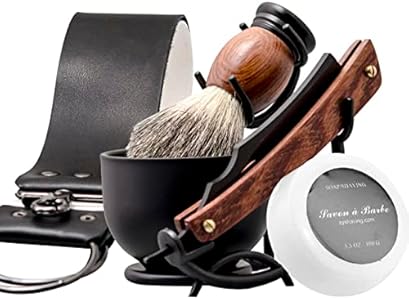 Grandslam Shaving Straight Razor Kit, Steel Cutthroat Straight Razor With Leather Strop, Shaving Brush, Stainless Steel Shaving Bowl and Stand, Shaving Soap, Gift for Men Grandslam