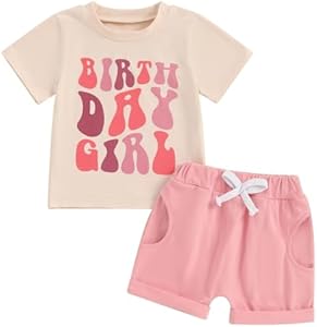 Baby Birthday Girl Outfit Birthday Girl Print Short Sleeve T-Shirt Elastic Shorts Summer Princess 2 Piece Clothes Sayoo