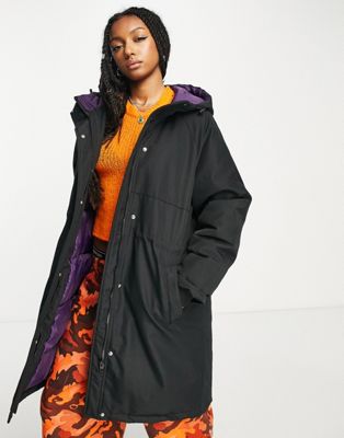 Женский Длинный парка-пальто с контрастным капюшоном JJXX в черном цвете JJXX