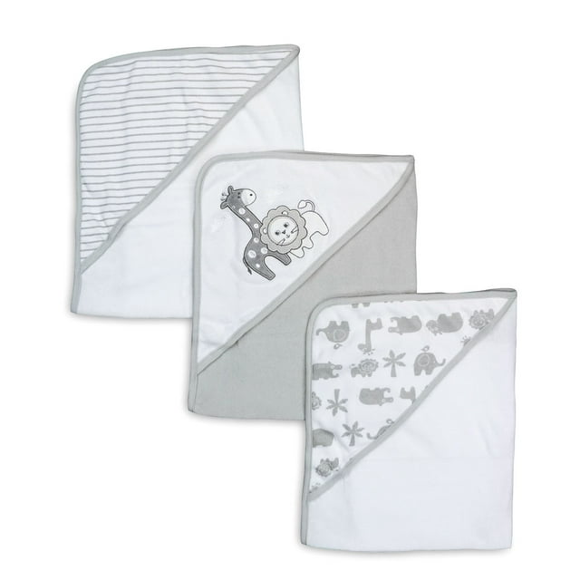 Spasilk Baby 3 Pack Soft Terry Hooded Towel Set for Newborn Boys and Girls, Gray Lion Spasilk