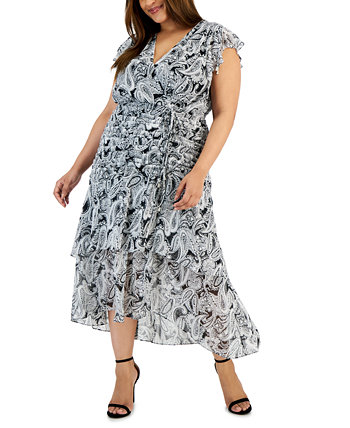 Платье миди больших размеров с принтом пейсли и присборенной талией Tahari