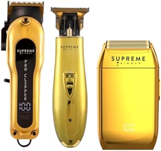 Supreme Trimmer 3-in-1 Barber Bundle | Pro Clipper, T-Shaper Trimmer & Crunch Foil Shaver | Professional Beard Trimmer Men’s Hair Clipper Kit | Black Supreme Trimmer