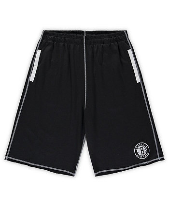 Мужские черные и белые вязаные шорты Brooklyn Nets Big and Tall с контрастной отстрочкой Profile
