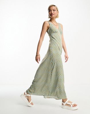 Атласное платье миди с v-образным вырезом и геометрическим принтом Urban Threads Urban Threads