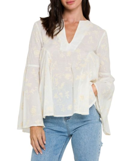 Embroidery Bell Sleeve Blouse Free the Roses