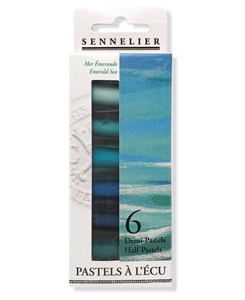 Extra Soft Emerald Sea Half Pastel 6 Piece Stick Set, 5.91" x 1.25" Sennelier
