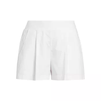 Pleated Cotton Poplin Pull-On Shorts Susana Monaco