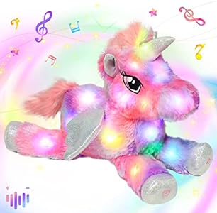 Hopearl Colorful LED Musical Stuffed Unicorn Lighting Up Singing Plush Toy Adjustable Volume Lullaby Animated Soothe Birthday Festival for Kids Toddler Girls, Rainbow, 16'' Hopearl