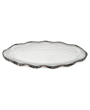 Стеклянная тарелка с серебристым зубчатым краем, длина 14 дюймов Classic Touch
