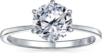 Помолвочное кольцо пасьянс CZ из стерлингового серебра с бриллиантовой огранкой Bling Jewelry