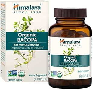 Himalaya Organic Bacopa Monnieri Nootropic Herbal Supplement, Mental Alertness, Supports Calm, Memory, Cognition, USDA Certified Organic, Non-GMO, 750 mg, 30 Plant-Based Caplets, 30 Day Supply Himalaya