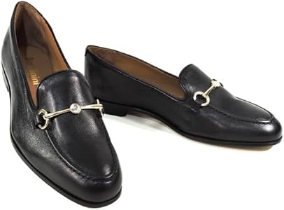 Baldinini Women's Leather Loafers, Black, Gold-Tone Horse Bit Detail, Comfort Slip-On Baldinini