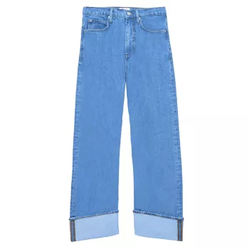 Подкатанные джинсы с высокой посадкой и широкими штанинами FRAME