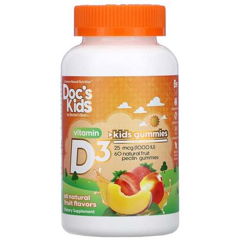 Витамин D3 для детей в жевательных мармеладках - 25 мкг - 60 жевательных конфет - Doctor's Best Doctor's Best