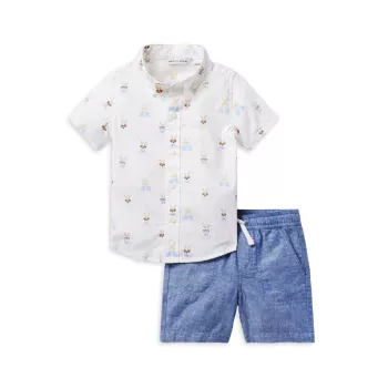 Baby Boy's Bunny Short-Sleeve Shirt &amp; Chambray Shorts Set Janie and Jack