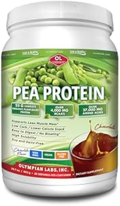 Olympian Labs Plant Based Pea Protein Powder (Порошок), Chocolate - 25g of Protein, Vegan, Low Net Carbs, Gluten Free, Lactose Free, No Sugar Added, Soy Free, Kosher, Non-GMO, 2 Pound Pea Protein Olympian Labs