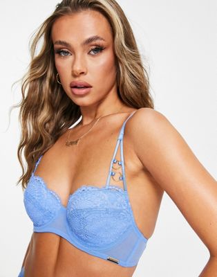 We Are We Wear nylon blend padded plunge bra with hardwear detail in blue  We Are We Wear