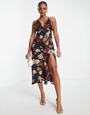 Parallel Lines plunge neck midi dress in floral Parallel Lines