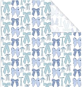 JarThenaAMCS Bow Wrapping Paper -Not Roll- Folded Flat Blue Bowknot Gift Wrap Art Paper for Wedding Bridal Baby Shower Birthday DIY Craft, 39.4 x 27.6 Inch, 6 Sheet JarThenaAMCS