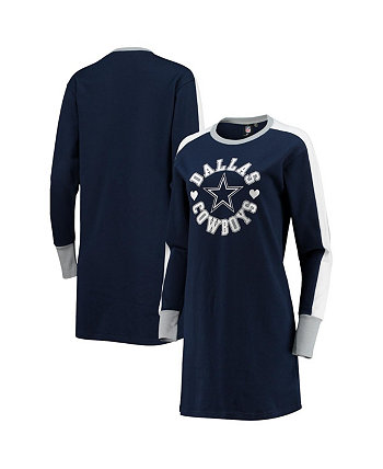 Women's Navy Dallas Cowboys Hurry Up Offense Long Sleeve T-shirt Dress G-III 4Her by Carl Banks