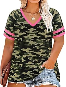 TIYOMI Plus Size Tops for Women Henley V Neck Short Sleeve Tunic Leopard Cheetah Color Block Tees Summer T Shirts TIYOMI