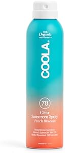 COOLA Organic Sunscreen SPF 70 Sunblock Spray, Dermatologist Tested Skin Care for Daily Protection, Vegan and Gluten Free, Peach Blossom Coola