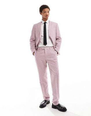 Twisted Tailor floral jacquard pants in mauve Twisted Tailor