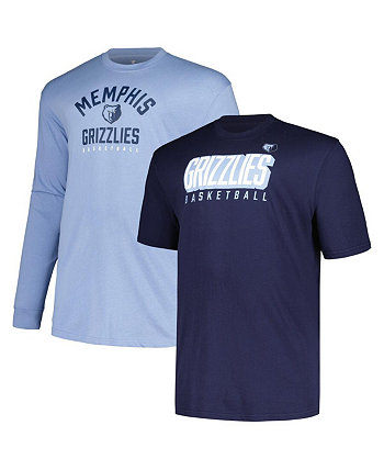 Мужской комплект футболок с короткими и длинными рукавами темно-синего, голубого цвета Memphis Grizzlies Big and Tall Fanatics