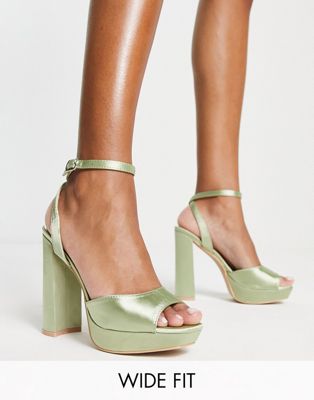 Be Mine Wide Fit Vanyaa platform heeled sandals in sage green  Be Mine Wide Fit