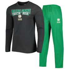 Мужская спортивная зеленая/темно-серая футболка с длинными рукавами и брюки для сна Notre Dame Fighting Irish Meter Concepts Unbranded