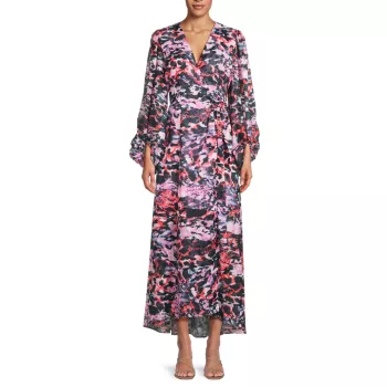 Lindie Long-Sleeve Wrap Dress Hutch