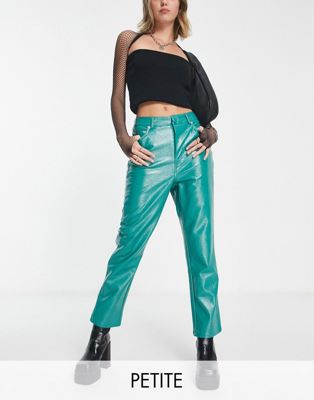4th & Reckless Petite leather look pants in green 4th & Reckless Petite