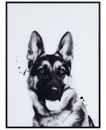 Картины домашних животных "Немецкая овчарка" на стекле с печатным рисунком в черной анодированной рамке, 24 x 18 x 1 дюйм Empire Art Direct