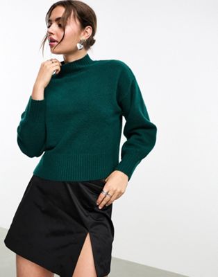 Темно-зеленый вязаный свитер с высоким воротником Monki Monki