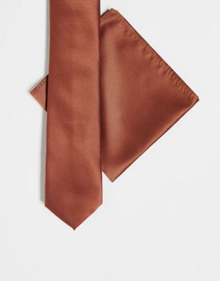 Светло-коричневый галстук и нагрудный платок ASOS DESIGN Standard ASOS DESIGN