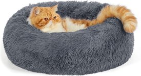 Bedsure Calming Fluffy Plush Faux Fur Orthopedic Anti-Slip Donut Dog & Cat Bed with Removable Cover Bedsure