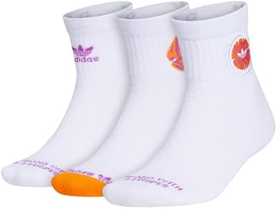 adidas Originals Mixed Graphics Cushioned Quarter Socks (3-Pair), White/Flash Pink/Bright Orange, Large Adidas Originals