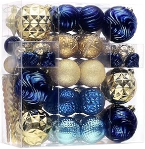 Valery Madelyn Christmas Tree Decorations Ornament Set for Fall Decor, 100ct Blue and Gold Shatterproof Christmas Ball Hanging Ornaments Bulk for Xmas Holiday Party Decor (Variety Style and Size) Valery Madelyn