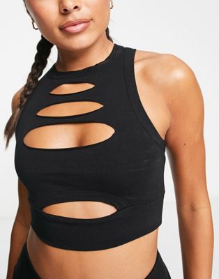 HIIT crop tank top with cut outs in black HIIT