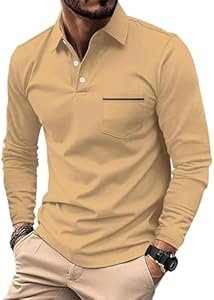 Men's Polo Shirts Long Sleeve 2024 Casual Polo T-Shirts Color Block Slim Fit Golf Polo Shirt with Pocket ROOMLINE