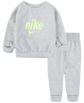 Толстовка и джоггеры с длинными рукавами и круглым вырезом для маленьких девочек, комплект из 2 предметов Nike