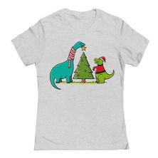 Juniors' Dinosaurs Christmas Christmas Graphic Tee Unbranded