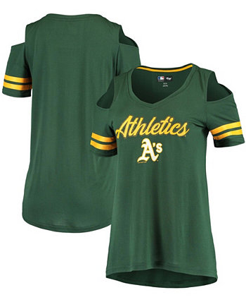 Женская футболка Green Oakland Athletics Extra Inning с V-образным вырезом и открытыми плечами G-III