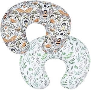 Winmany 2 Pack Baby Nursing Pillow Cover Newborn U-Shaped Breastfeeding Pillowcase Cushion Cover Stretchy Replaceable Forest&Floral Pillow Cover Slipcover 22.5x20 Winmany