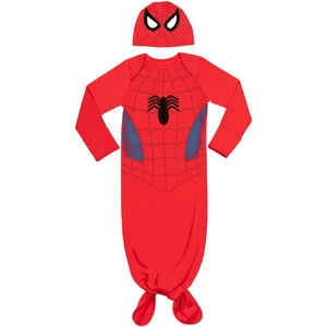 Marvel Avengers Spider-Man Infant Baby Boys Cosplay Long Sleeve Swaddle Sleeper Gown & Hat 6-12 Months Marvel