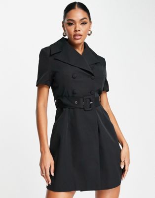 Черное платье-блейзер с короткими рукавами и поясом Unique21 UNIQUE21