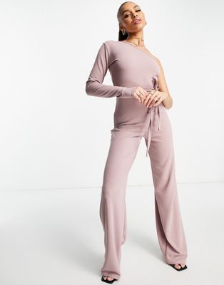 Femme Luxe one shoulder jumpsuit with tie waist in lavender Femme Luxe