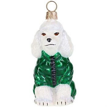 Joy To The World White Poodle In Puffer Coat Polish Glass Ornament Joy to the World Collectibles