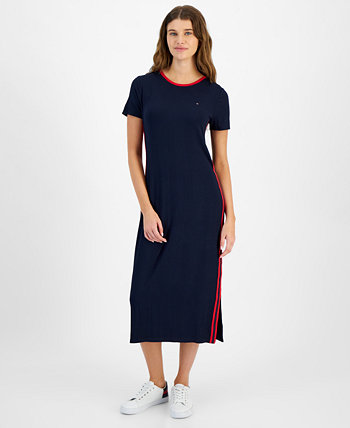 Women's Contrast-Stripe Ribbed Knit Midi Dress Tommy Hilfiger