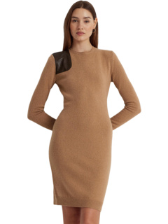 Миниатюрное шерстяное кашемировое платье с отделкой из искусственной кожи LAUREN Ralph Lauren